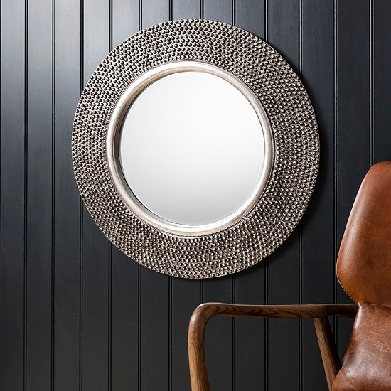 Whitton Wall Mirror Round With Bobble Effect in Pewter Finish