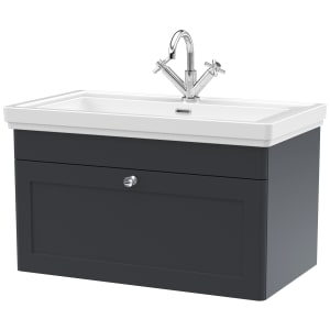 Classique Soft Black Wall Hung 1-Drawer Vanity & Basin 1 Tap Hole - 496 x 830mm