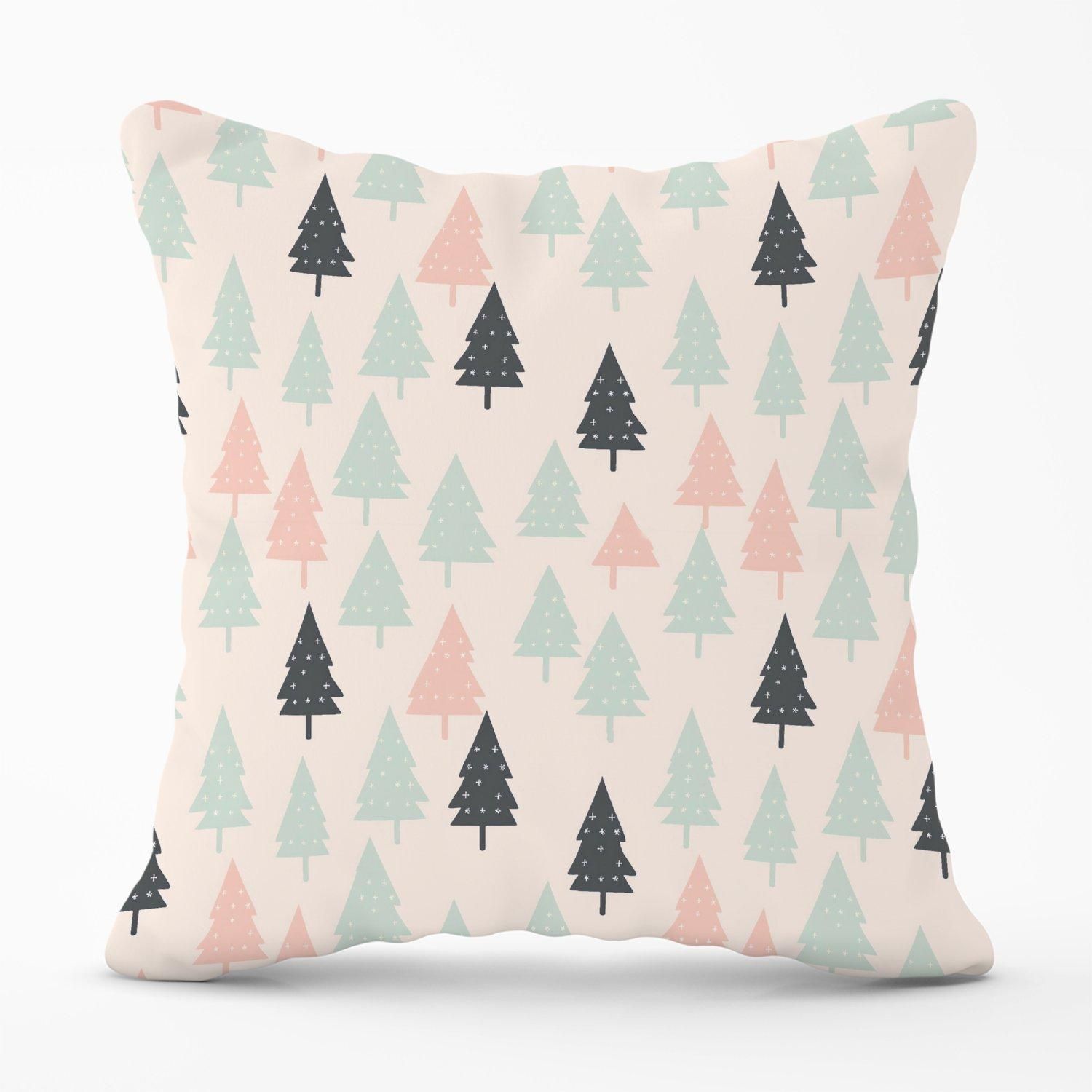 Warren Reed - Designer Christmas Tree Silhouette Pattern Outdoor Cushion in Green