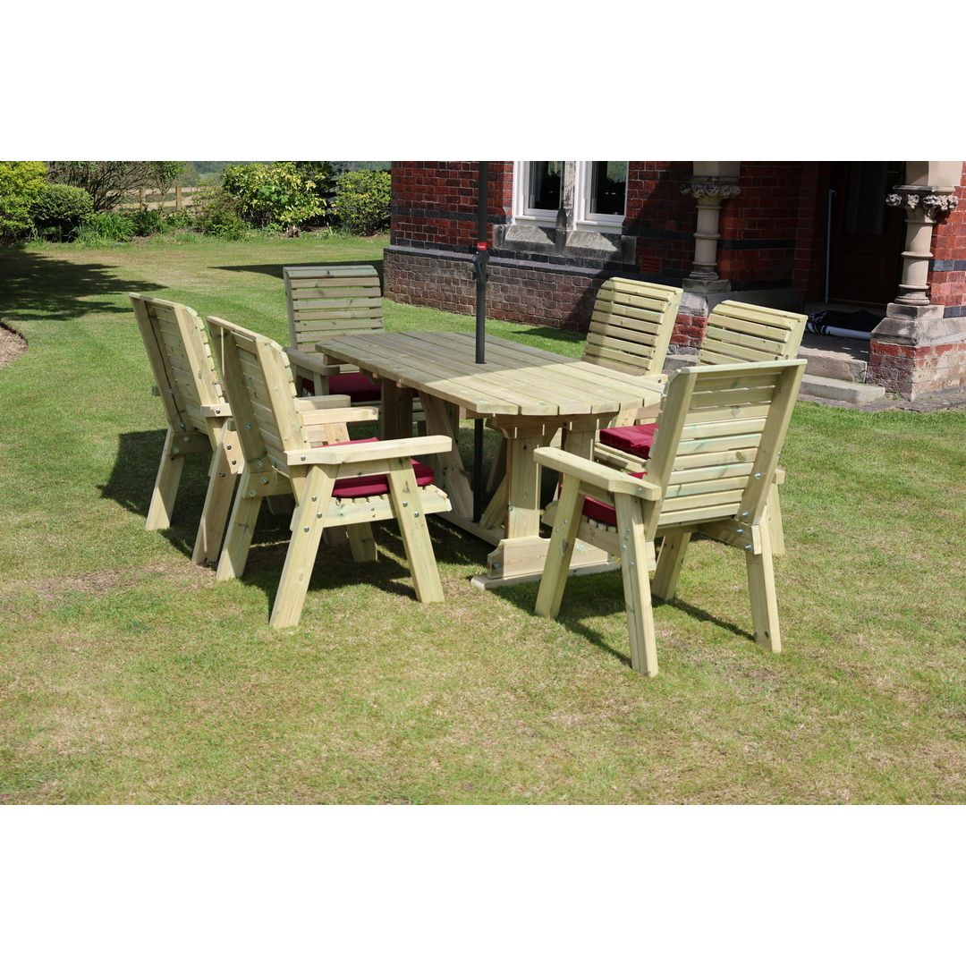 Churnet Valley Garden Furniture Ltd Ergo 6 Chairs Table Set - Min. Assembly Required - Set of Cushions Inc in Brown