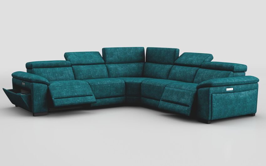 Blue Fabric Mesola 3 Corner 3 Power Sofa with Power & Manual Head Tilt