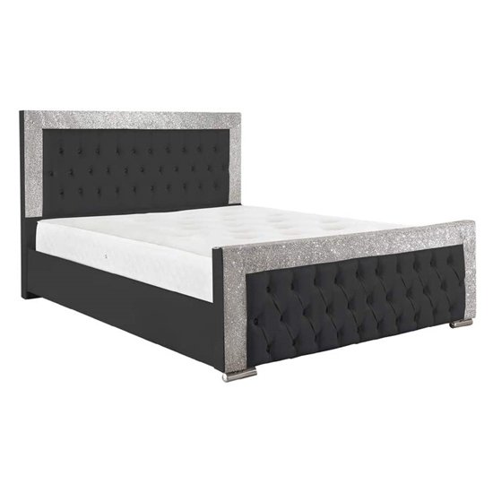 Lampasas Faux Leather Glitter Small Double Bed In Black