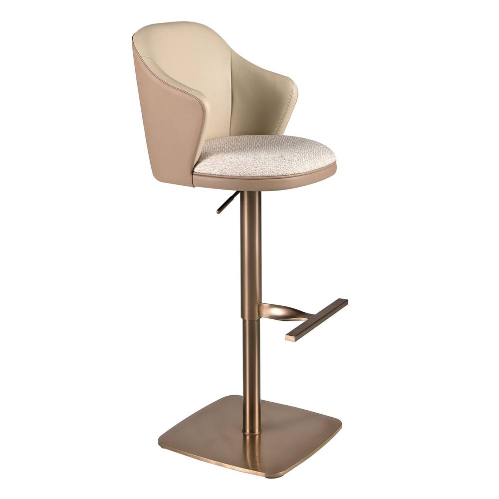 Angel Cerda Marbled-Fabric Swivel Bar Stool with Leatherette Backrest in Cream