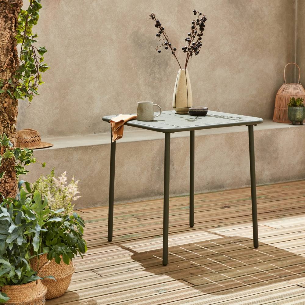 sweeek 2-seater Square Steel Garden Table in Khaki
