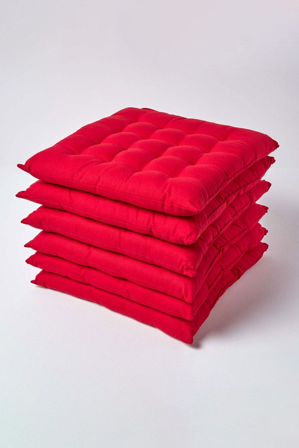 Homescapes 6 Pack Seat Pads Luxury 100% Cotton Indoor Outdoor Garden Cushion, 40cm in Red