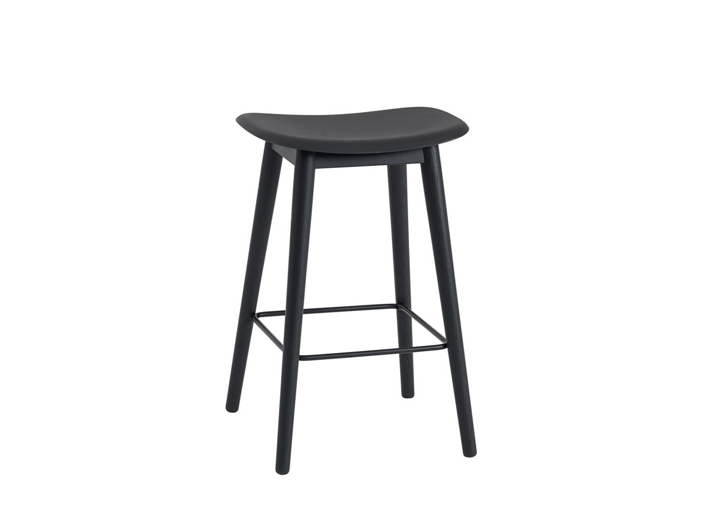 Muuto Fiber Counter Stool Without Backrest Black Oak Base Black Seat