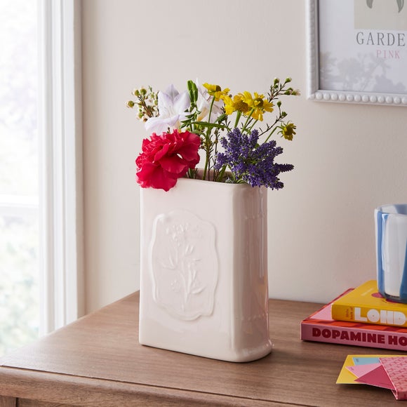 Embossed Book Ceramic Vase