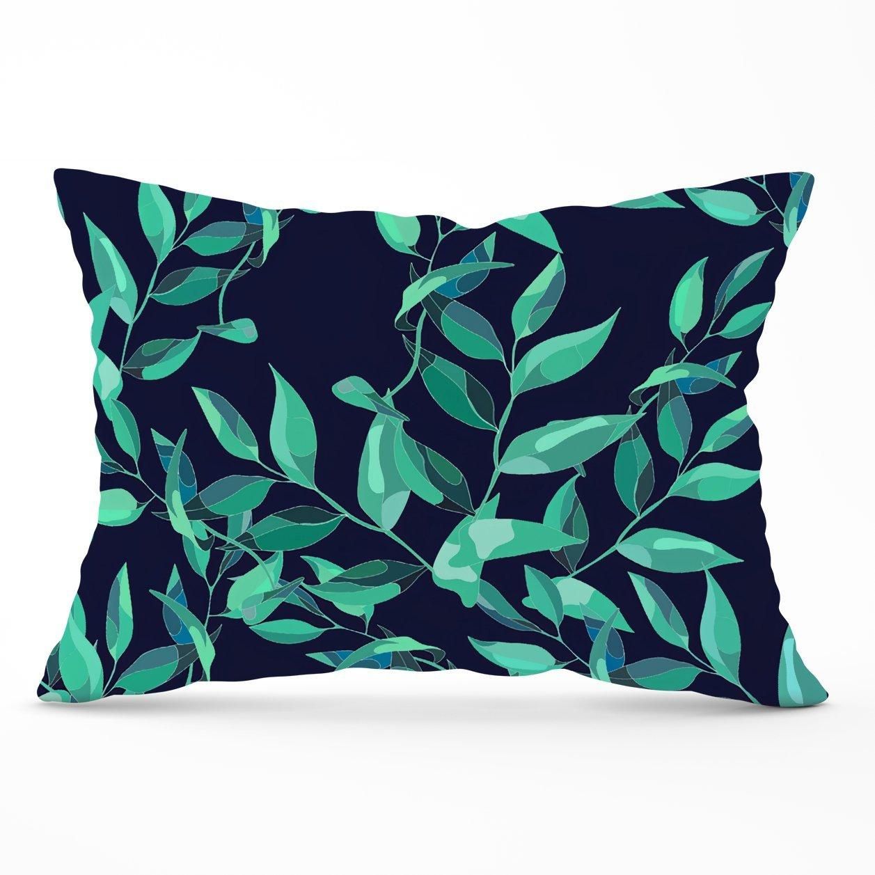 Warren Reed - Designer Delicate Green Foliage Cushions in Blue