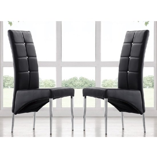 Vesta Modern Dining Chair In Black Faux Leather In A Pair
