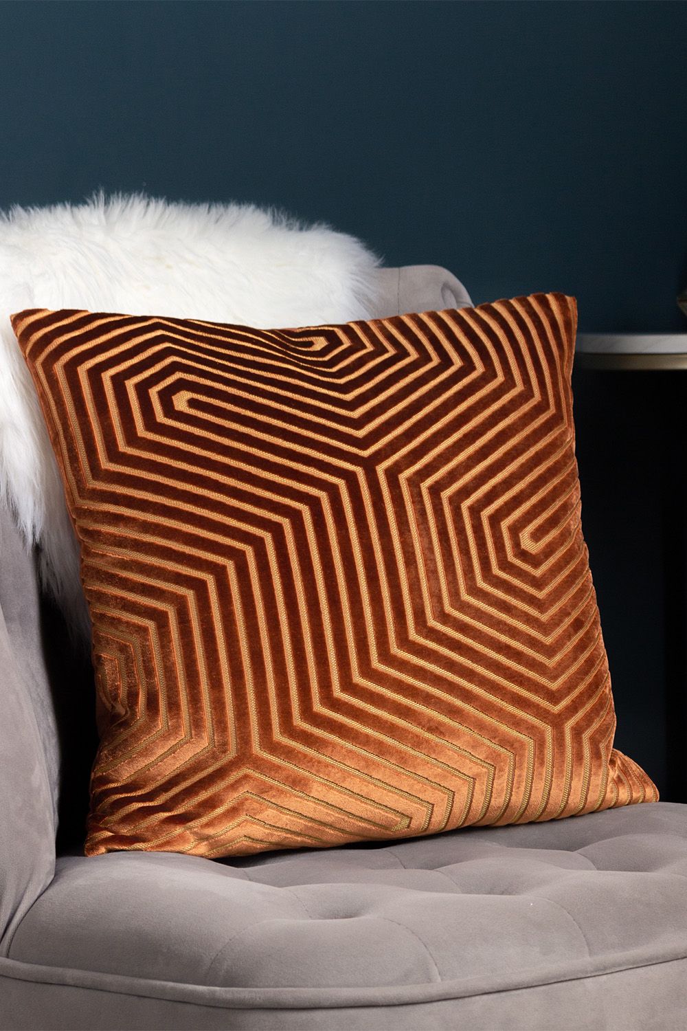 Paoletti Evoke Cut Velvet Cushion in Burnt Orange