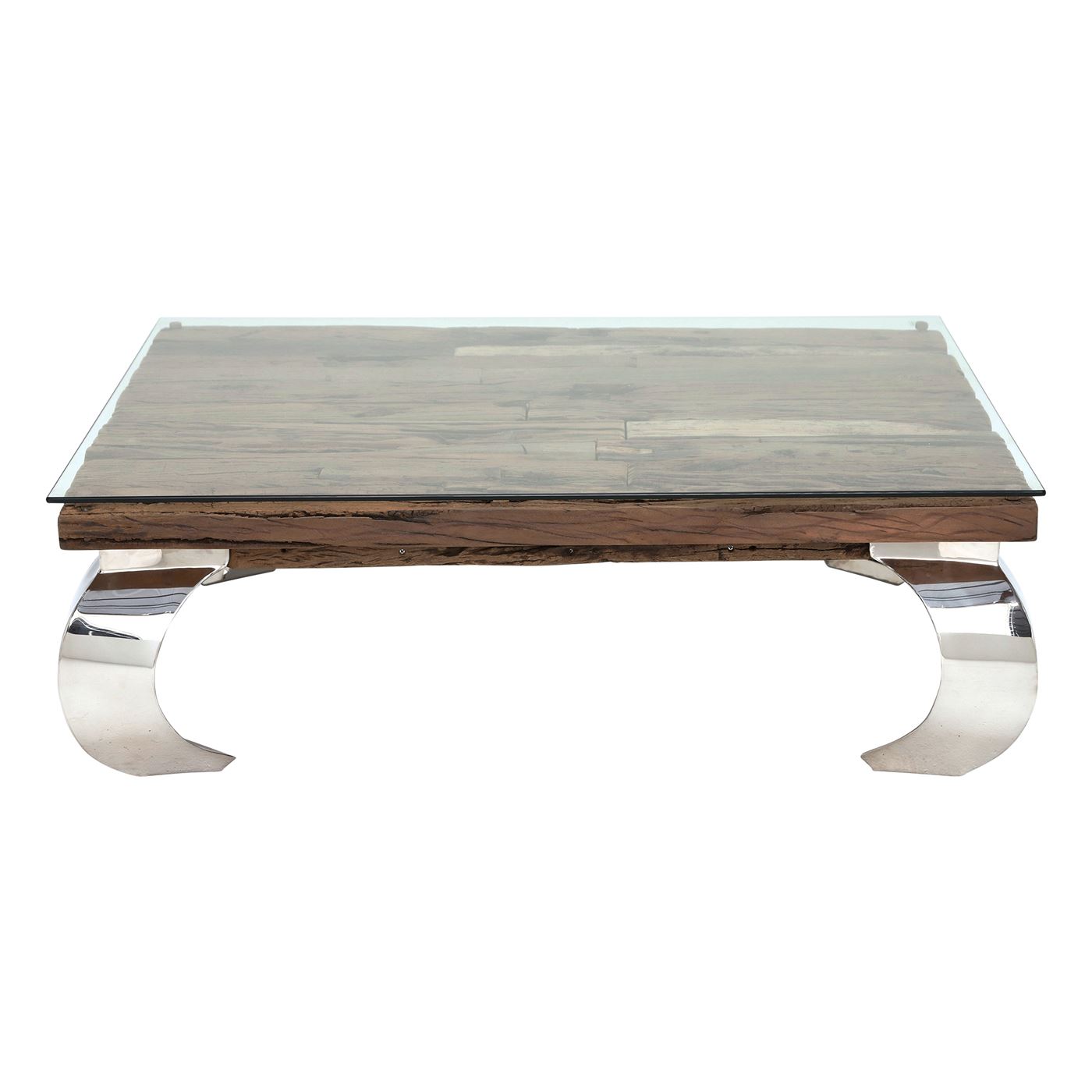 Caspian Terni Small Square Reclaimed Wood Coffee Table with Glass top