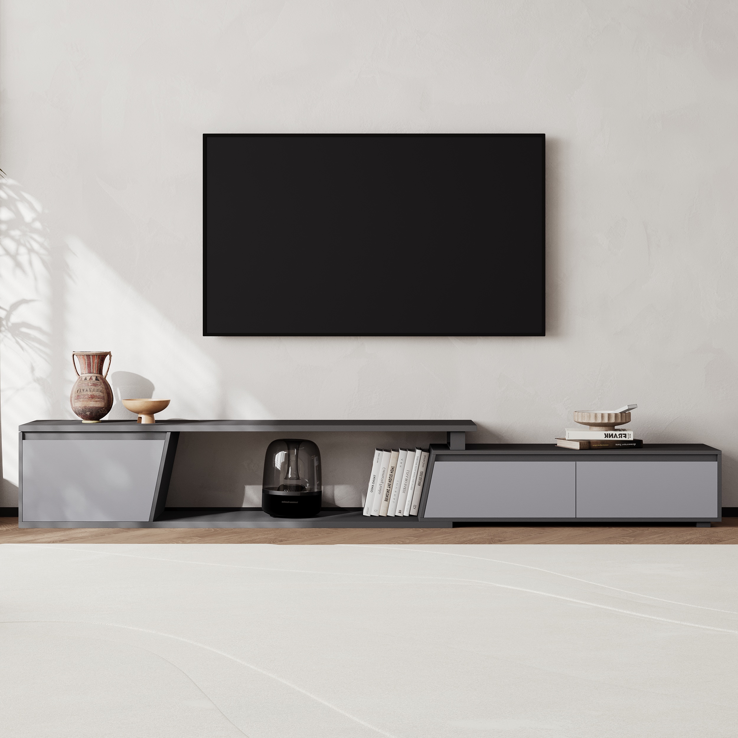 Fero Grey Extendable TV Stand with 3 Drawers (1800 mm - 2800 mm)