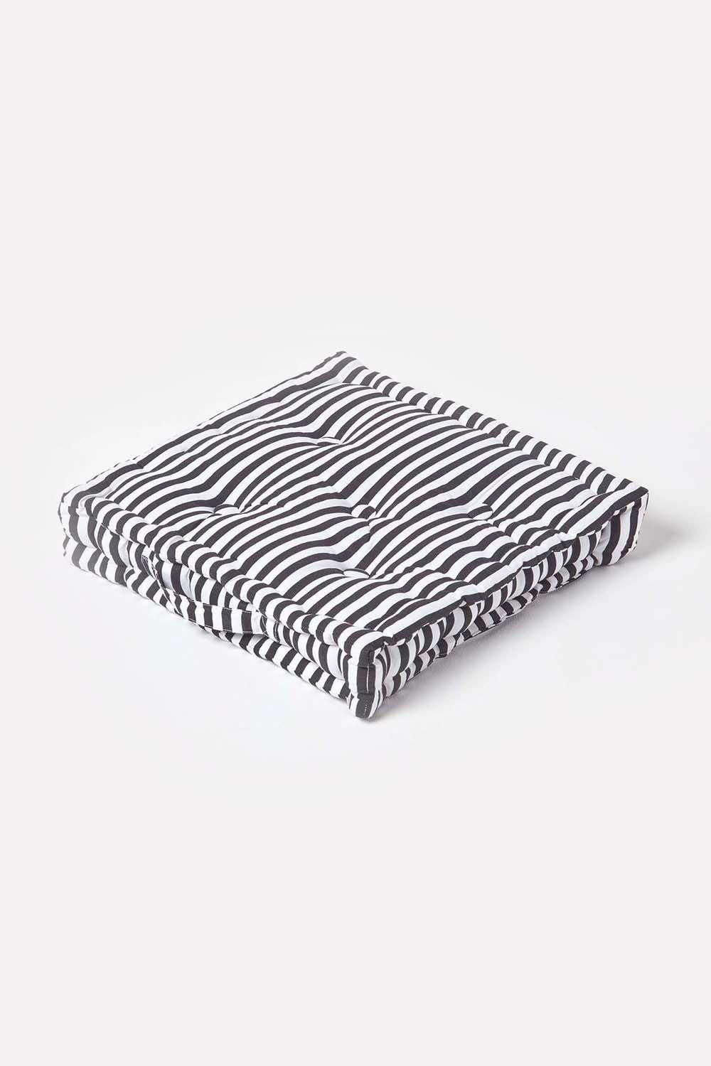 Homescapes Cotton Thin Stripe Floor Cushion in Black