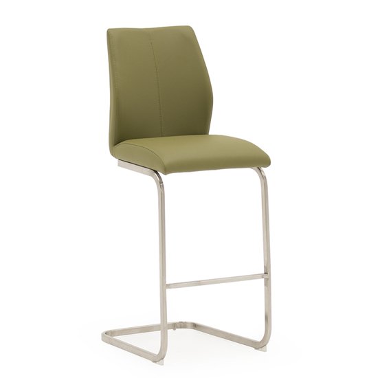 Irma Faux Leather Bar Chair In Olive With Brushed Steel Legs