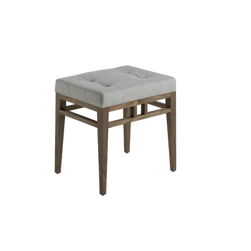 Angel Cerda Tufted Grey Fabric Stool with Walnut Legs