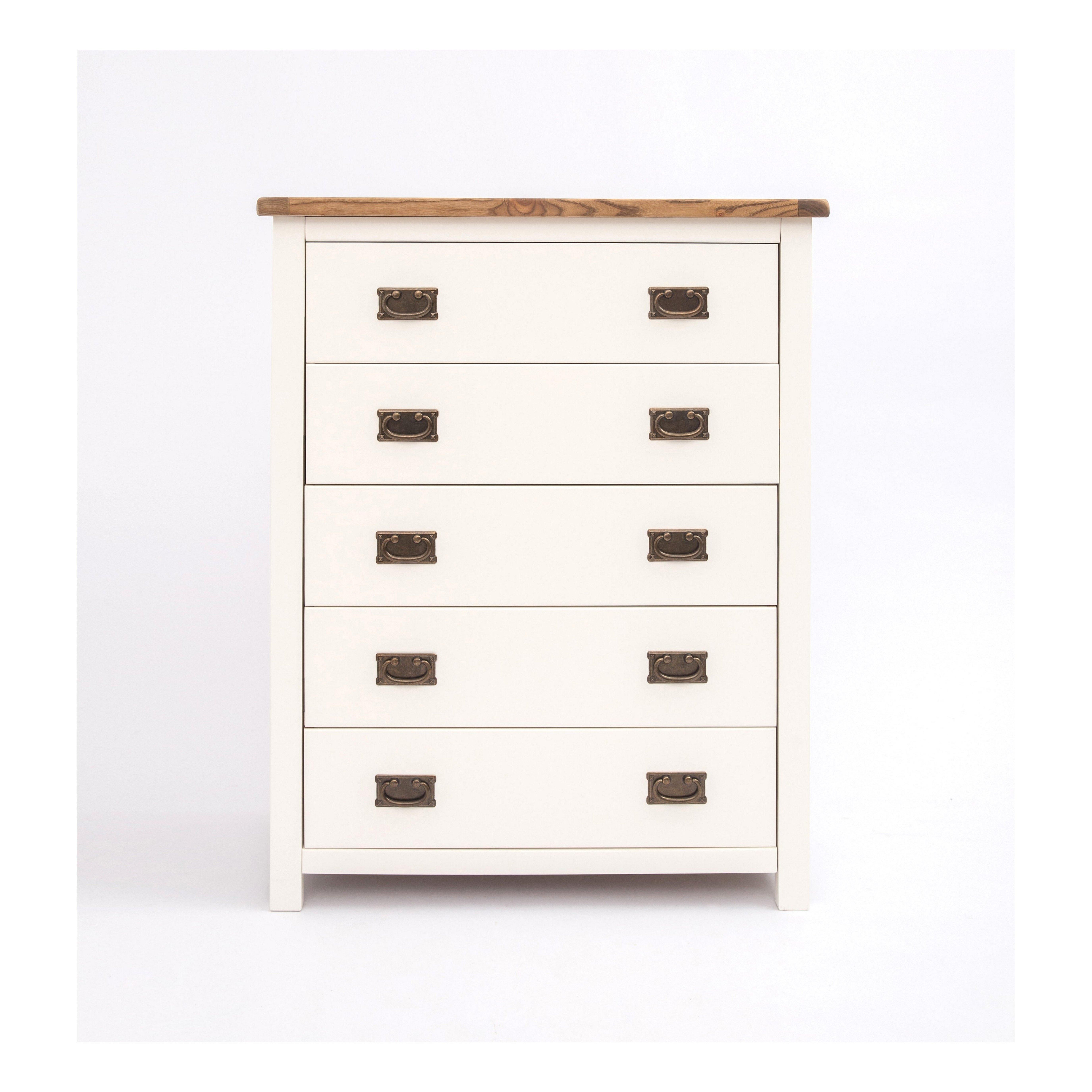 Cabinet Bits Lovere 5 Drawer Chest of Drawers Bras Drop Handle in Off-White