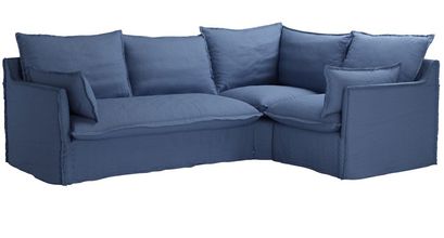 Isaac Asym: LHF 2 Seat Sofa Bed w RHF Single in Oxford Blue Brushed Linen Cotton - sofa.com