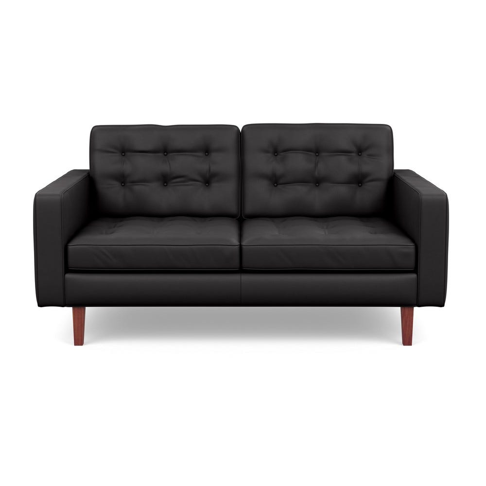 Heal's Hepburn 2 Seater Sofa Leather Grain Graphite 063 Walnut Feet 2