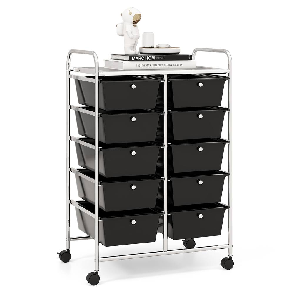 Costway 10 Drawers Storage Trolley Mobile Rolling Utility Cart Home Office Organizer in Black