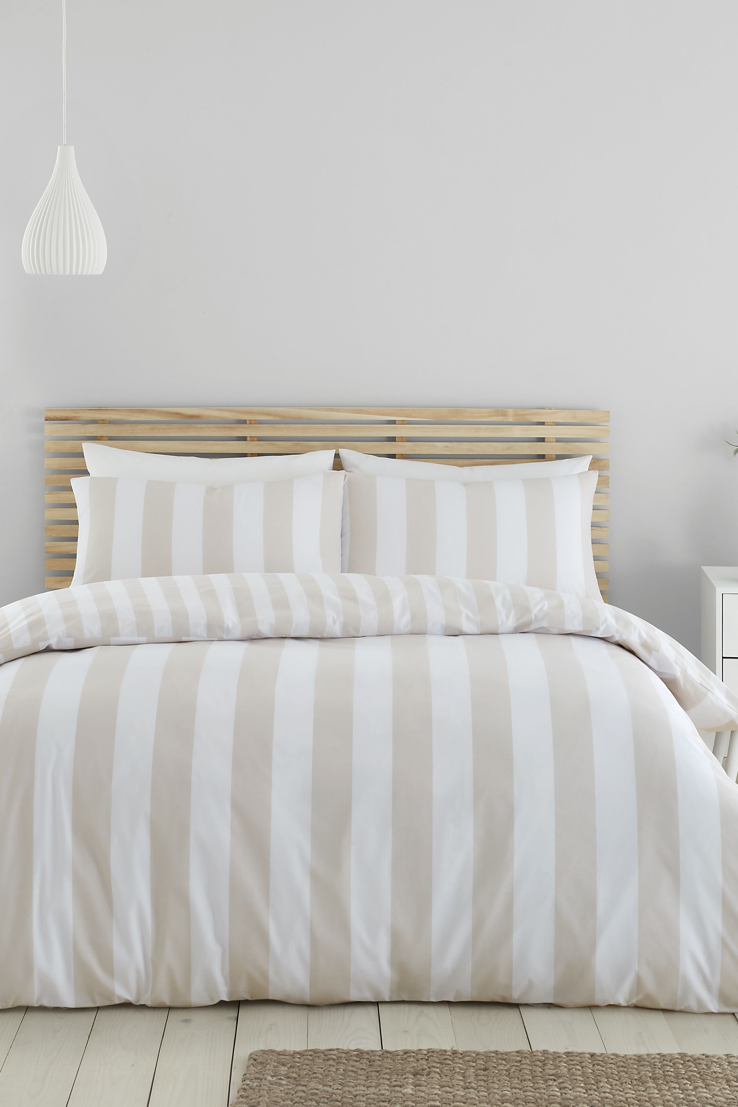 Catherine Lansfield 'Cove Stripe' Reversible Duvet Cover Set in Natural