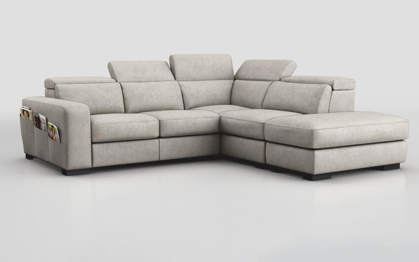 Brown Fabric Melizzano 2 Corner 2 with Sliding Footrest & Right Hand Facing Chaise with Pockets