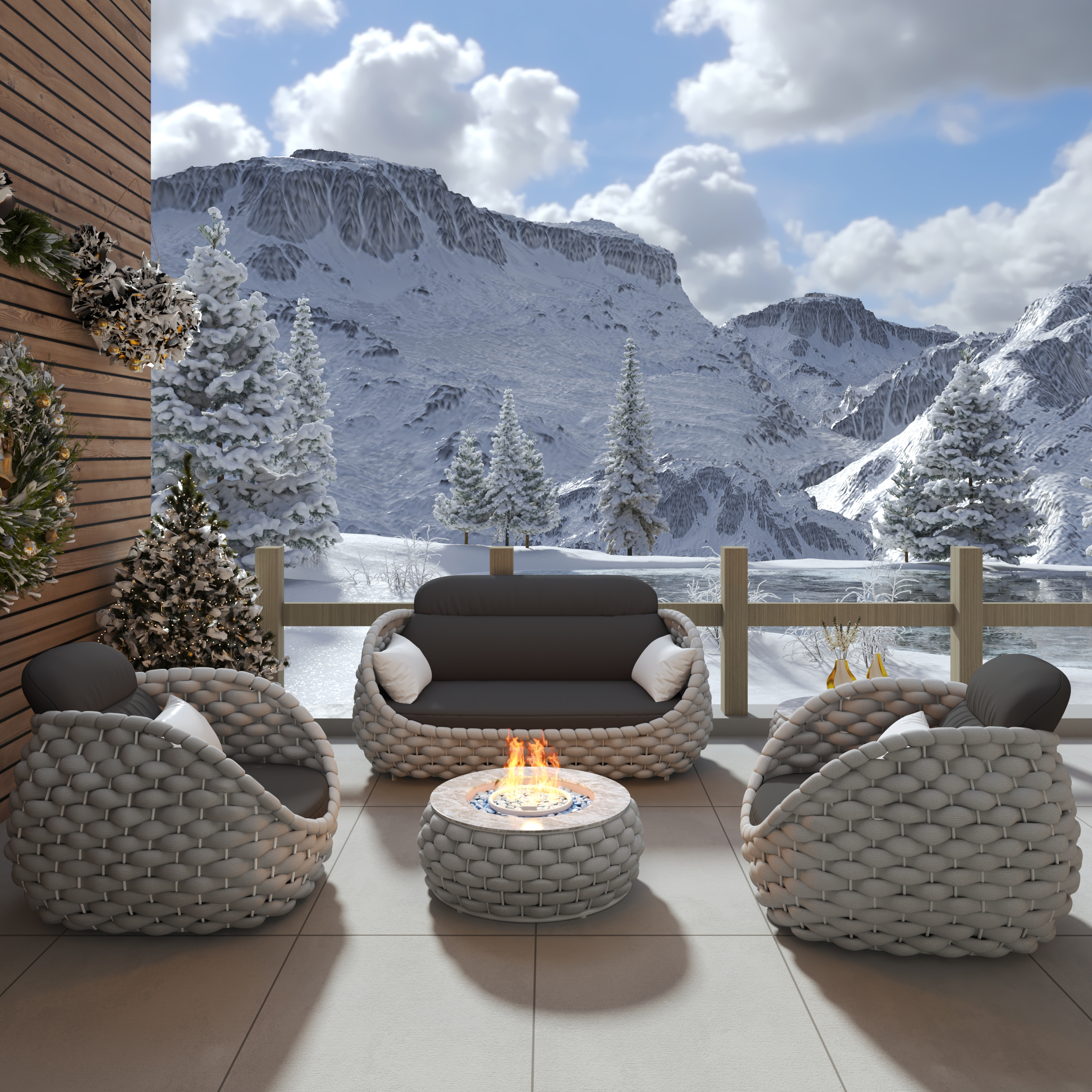 Smokeless Propane Outdoor Fire Pit Table Cocaro Weave Round Propane Outdoor Fire Pit & Outdoor Sofa Set (3500 mm H)