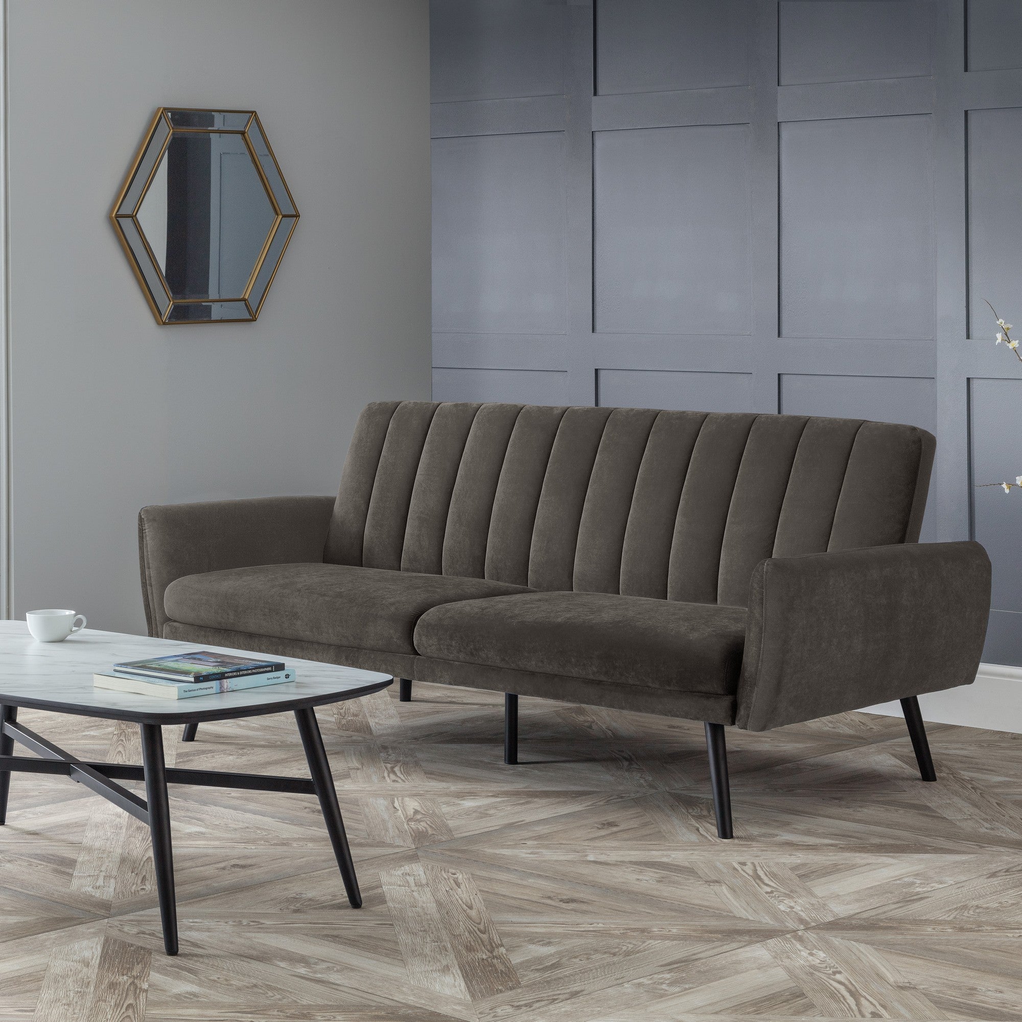 Afina Clic-Clac Velvet Sofa Bed Grey