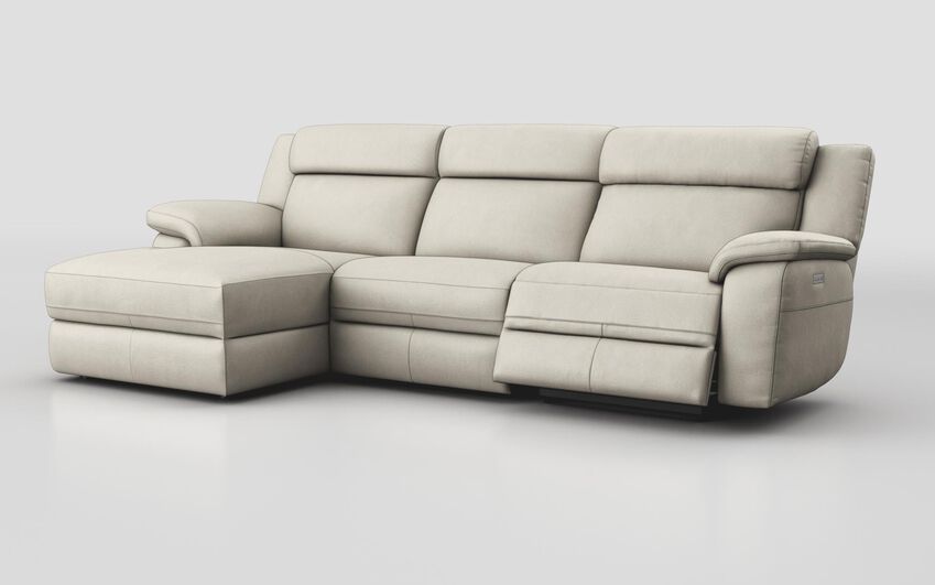 White Sarsina 3 Seater Sofa Right Hand Facing Power & Left Hand Facing Lounger with Head Tilt
