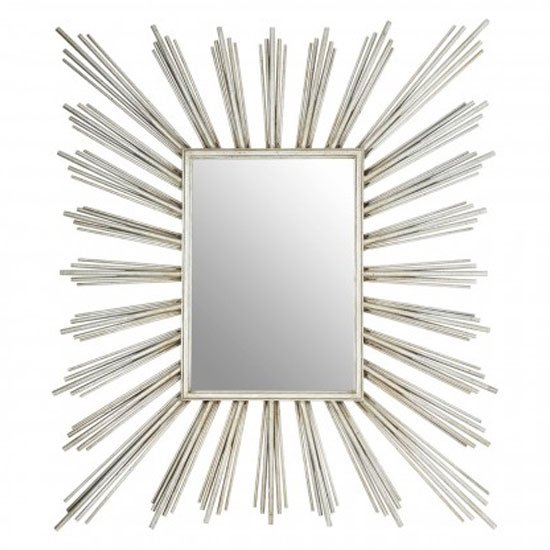 Zaria Sunburst Design Wall Bedroom Mirror In Silver Frame