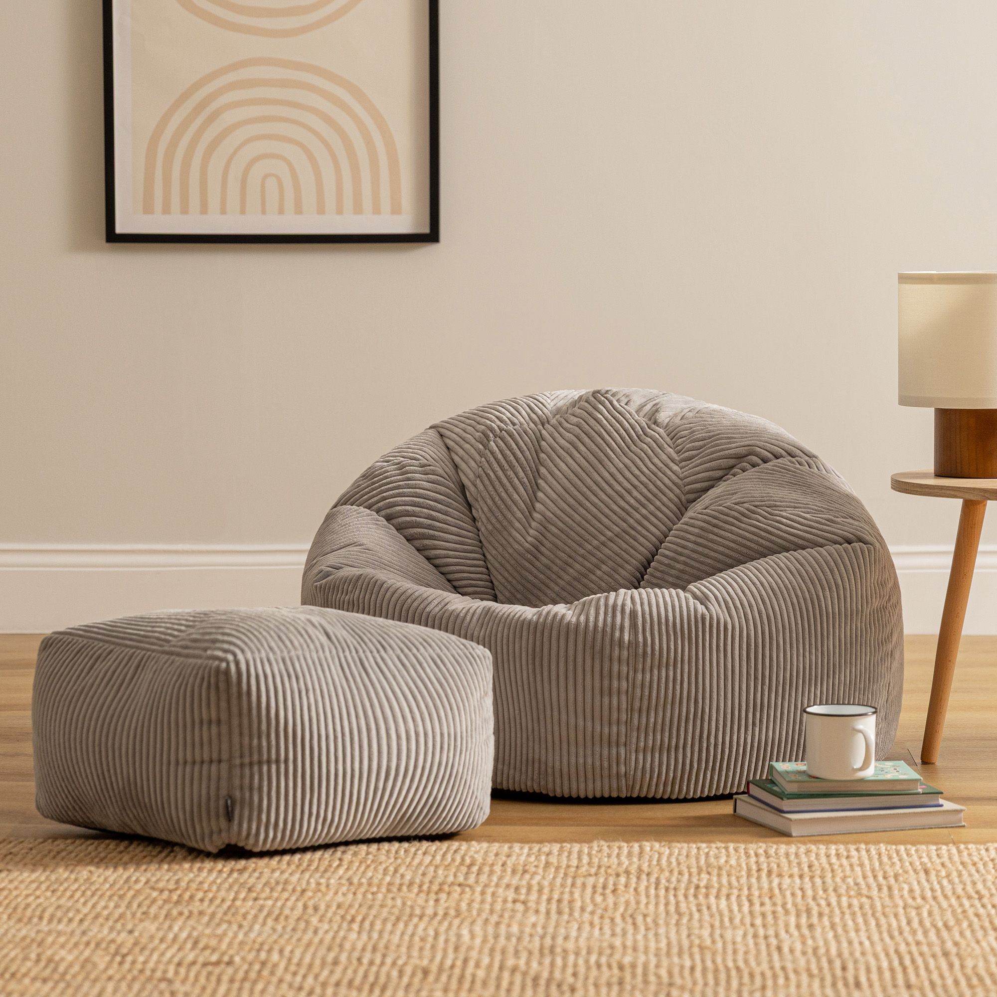 icon Kingston Bean Bag & Footstool Jumbo Cord Bundle in Light Grey