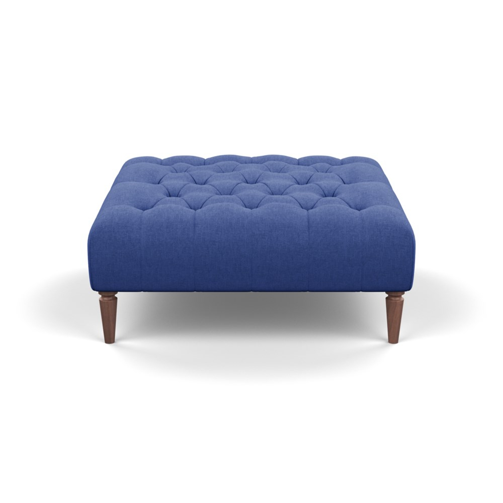 Heal's Balmoral Ottoman Brushed Cotton Cobalt Walnut Feet