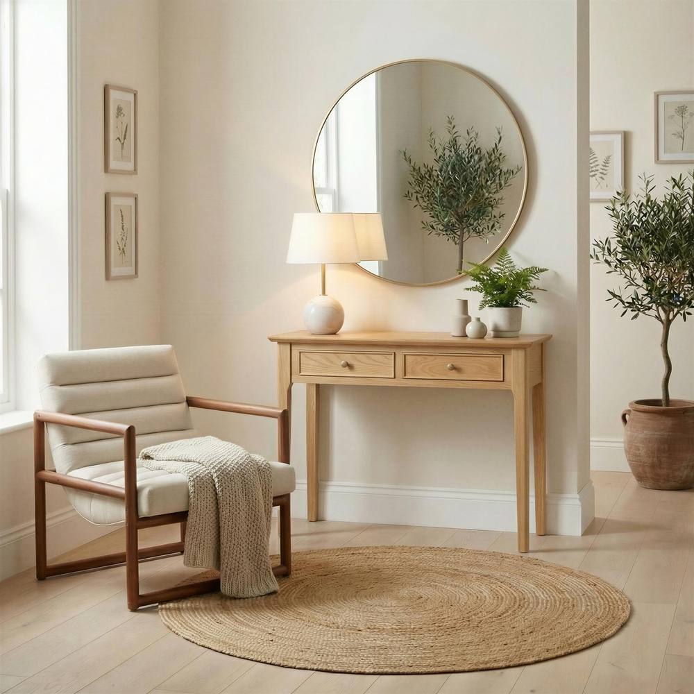 FurnitureboxUK Belle Oak Wood Console Table in Light Brown