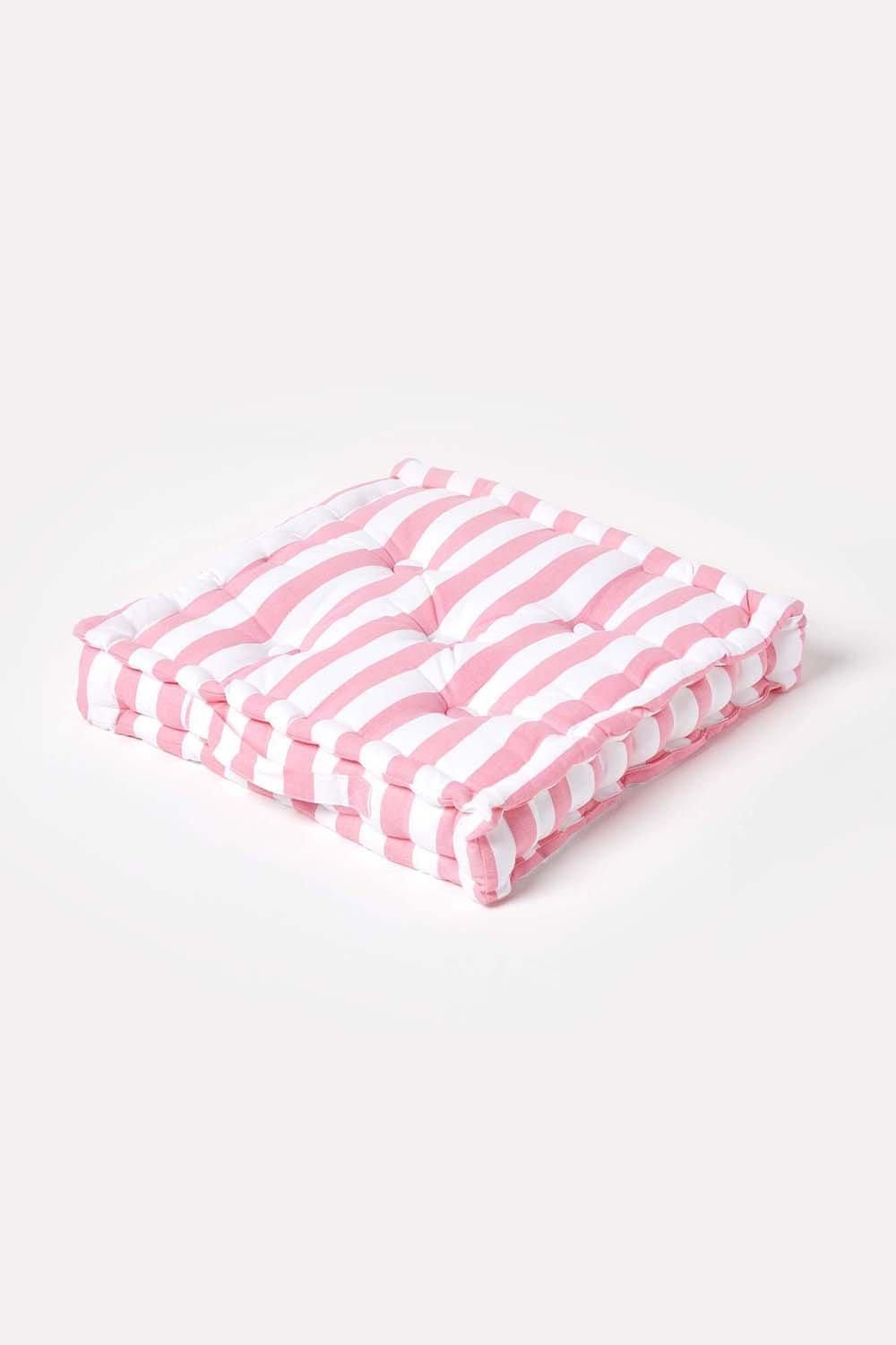 Homescapes Cotton Thick Stripe Floor Cushion in Pink