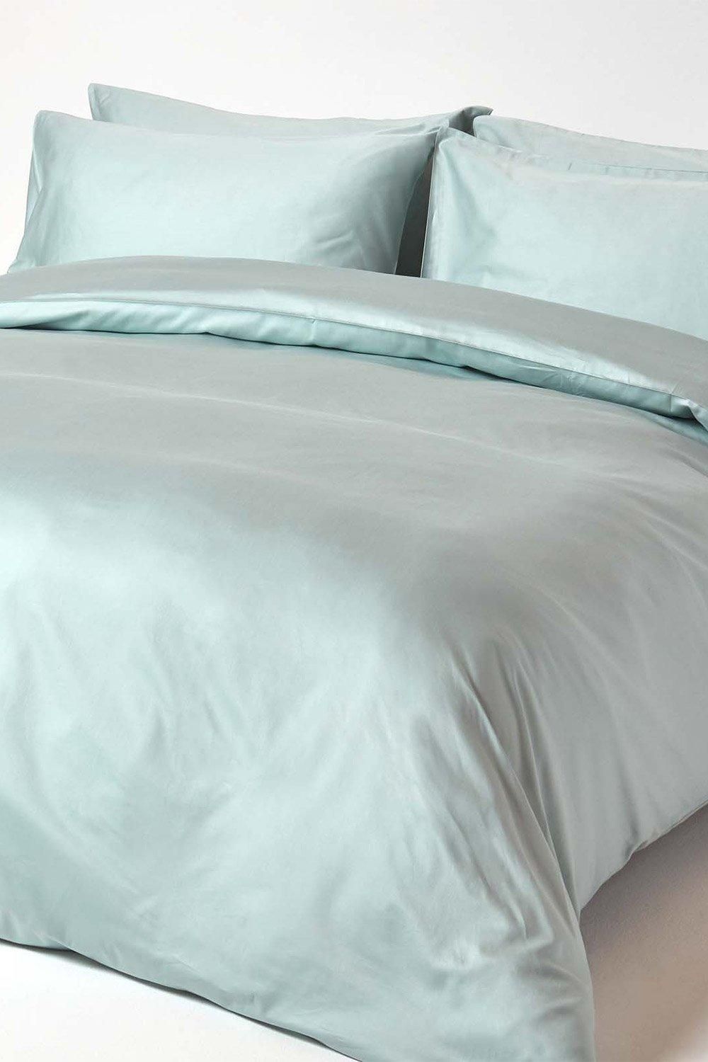 Homescapes Sateen Cotton Duvet Cover Set 400 TC in Duck Egg Blue