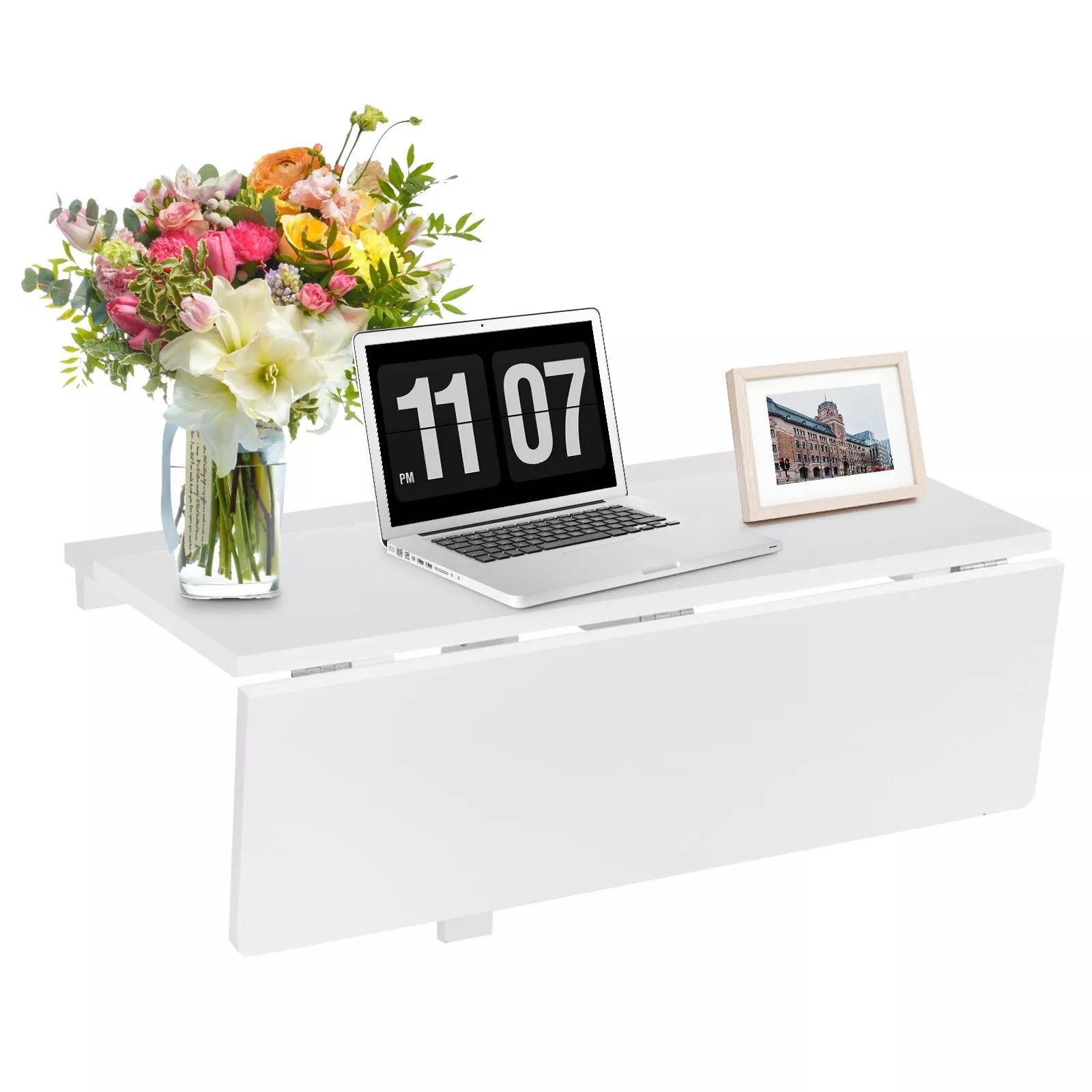 Costway Wall Mounted Table Folding Multi-use Hanging Drop-Leaf Laptop Desk in White