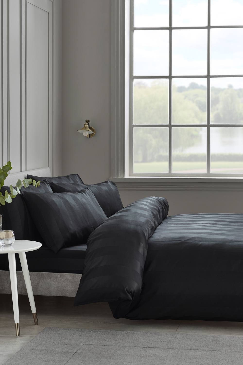 Catherine Lansfield 'So Soft Satin Stripe' Duvet Cover Set in Black