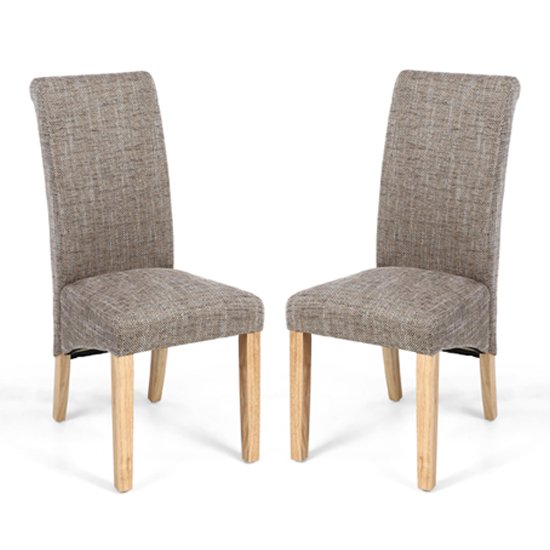 Karta Scroll Back Tweed Oatmeal Dining Chairs In Pair