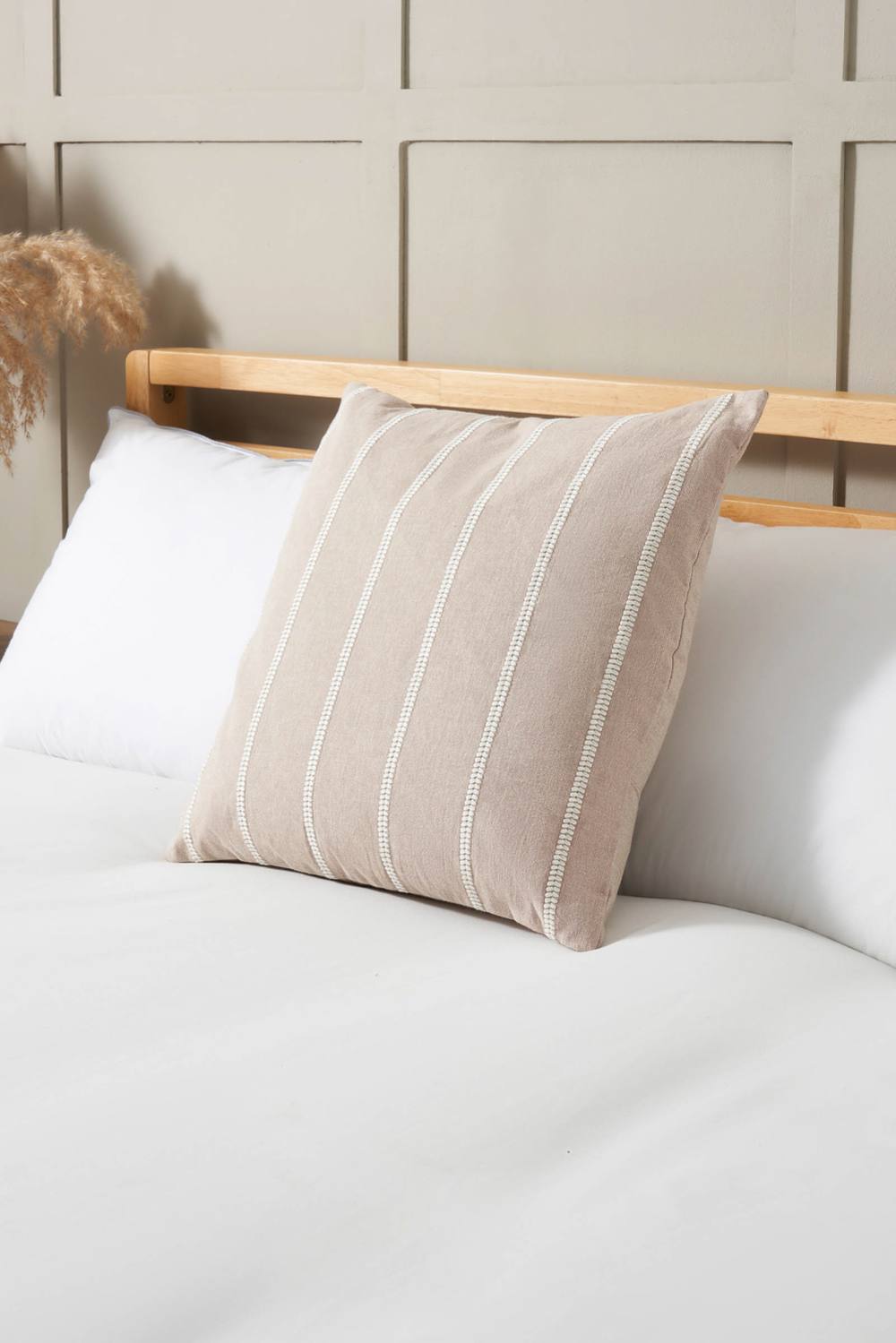 BHS Embroidered Stripe Cushion in Natural