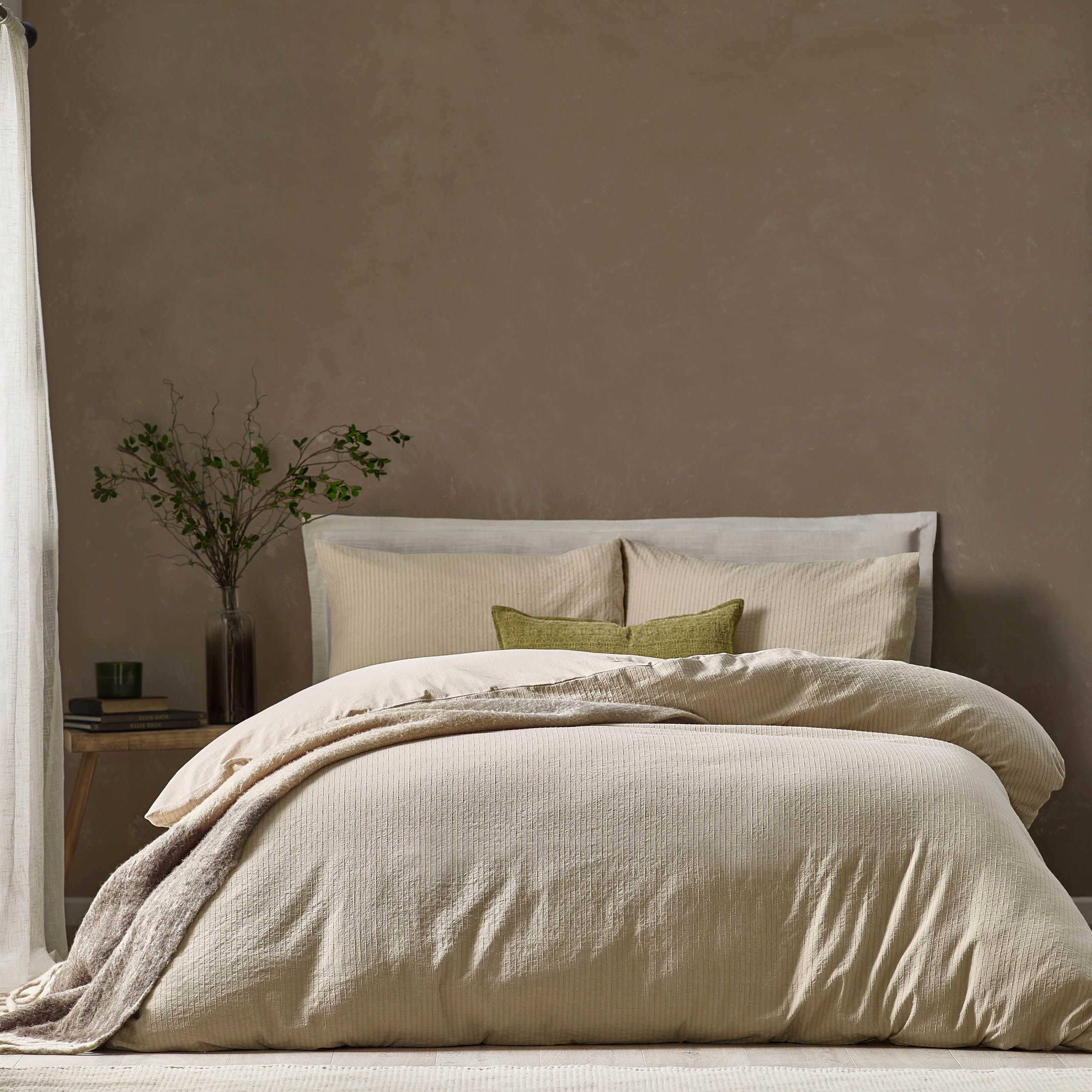 Yard Malton Stripe 100% Cotton Duvet Cover Set in Natural