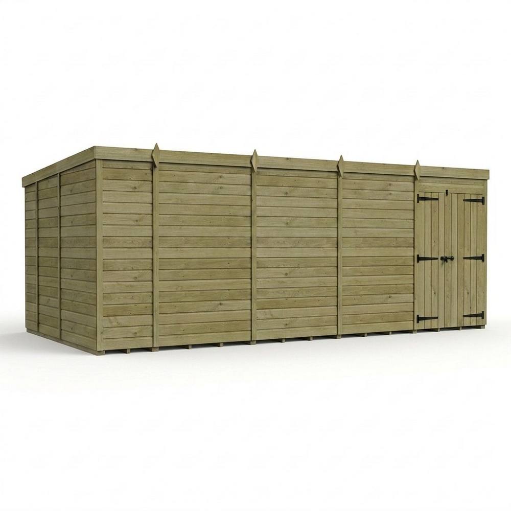 Buttercup Farm 18ft x 9ft Pent Garden Shed Double Door No Windows - Timber in Brown