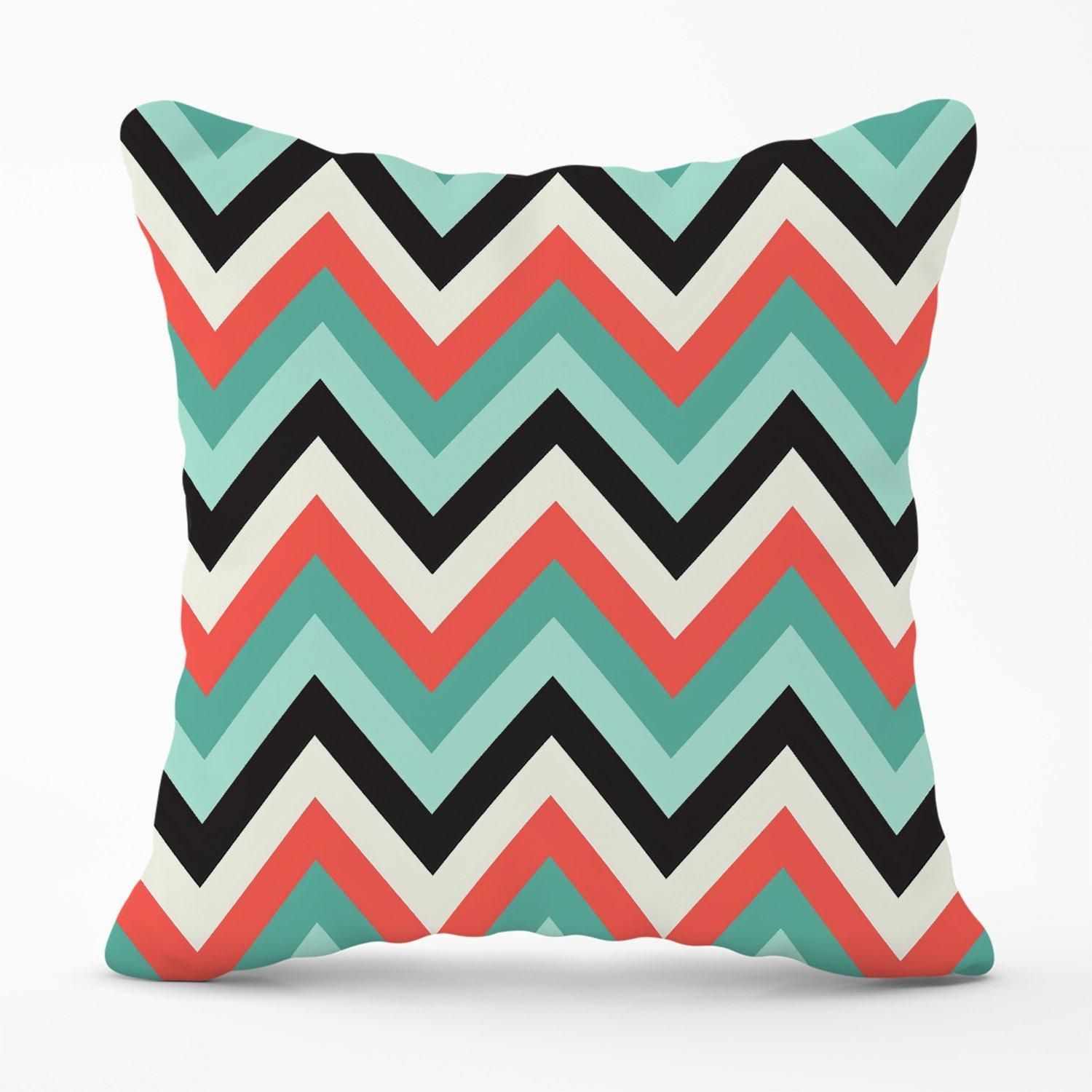 Warren Reed - Designer Geometric Colored Chevron Pattern Outdoor Cushion in Green