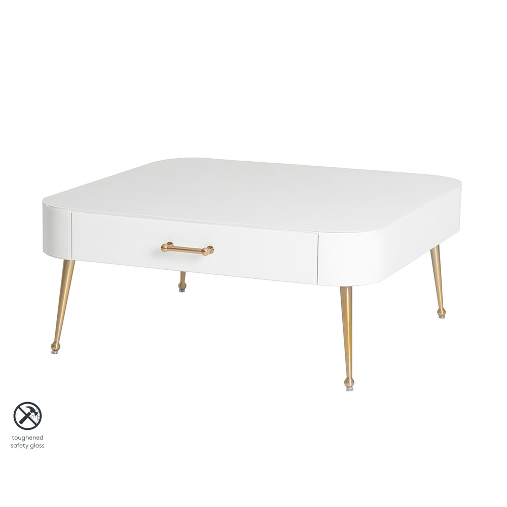 Mason White Glass Coffee Table – Brushed Gold Legs