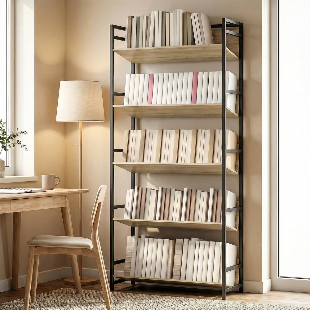 HOMCOM Bookcase Anti-Slip Design 5-Tier in Natural