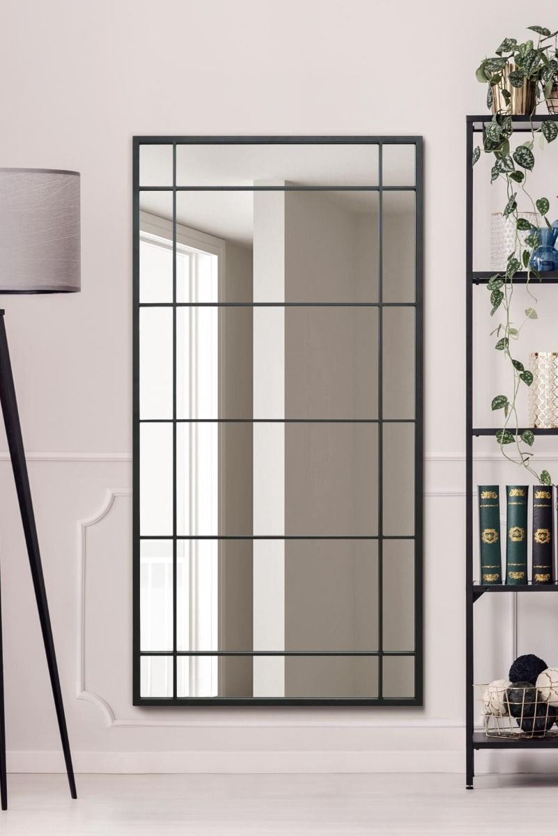 MirrorOutlet Black Metal Framed Window Wall or Leaner Mirror (160CM X 80CM)