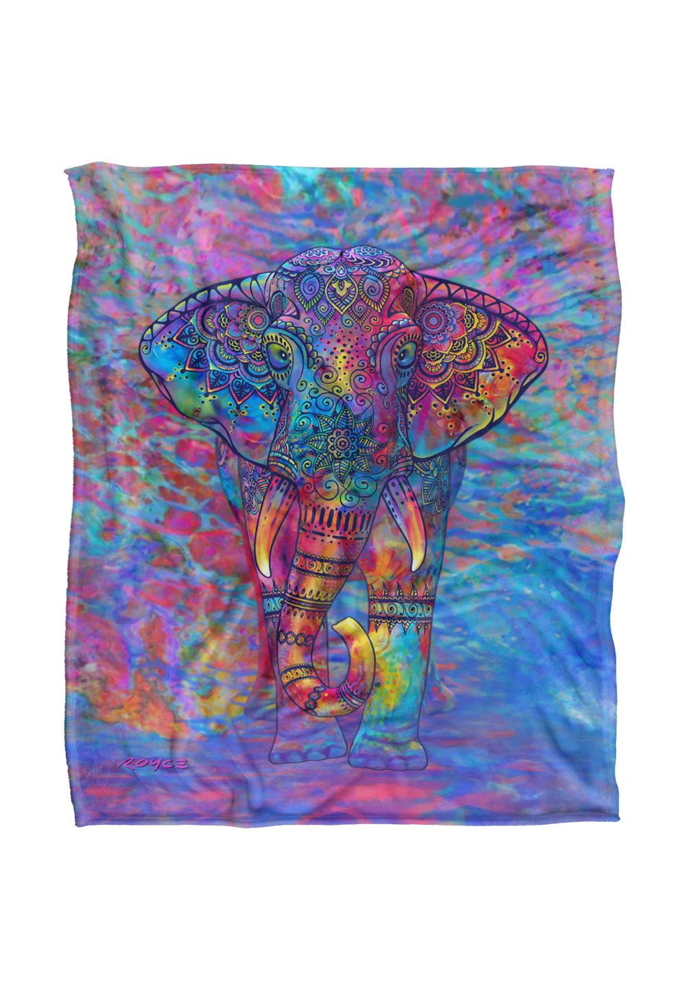 JQ Licensing Royce Mcclure Bohemian Elephant Silky Touch Super Soft Throw Blanket 152 X 127 cm in White
