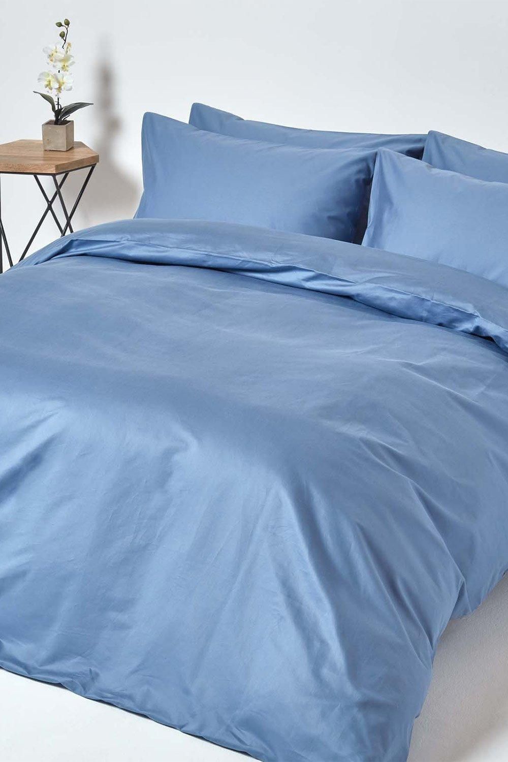 Homescapes Egyptian Cotton Duvet Cover with Pillowcase 1000 TC in Blue