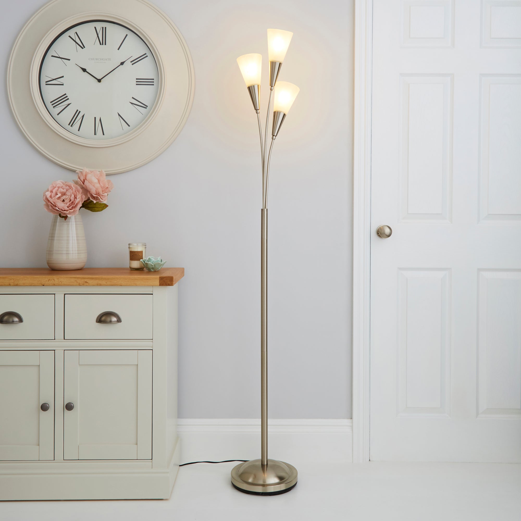Marble Glass Satin Nickel Floor Lamp Silver