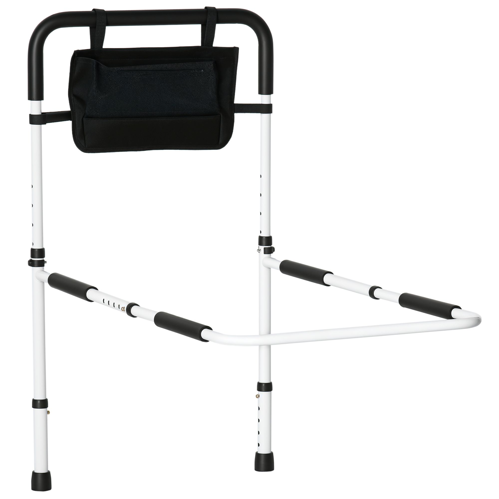 HOMCOM Safety Bed Rail Adjustable Bed Assist Rail with Pocket in White 2