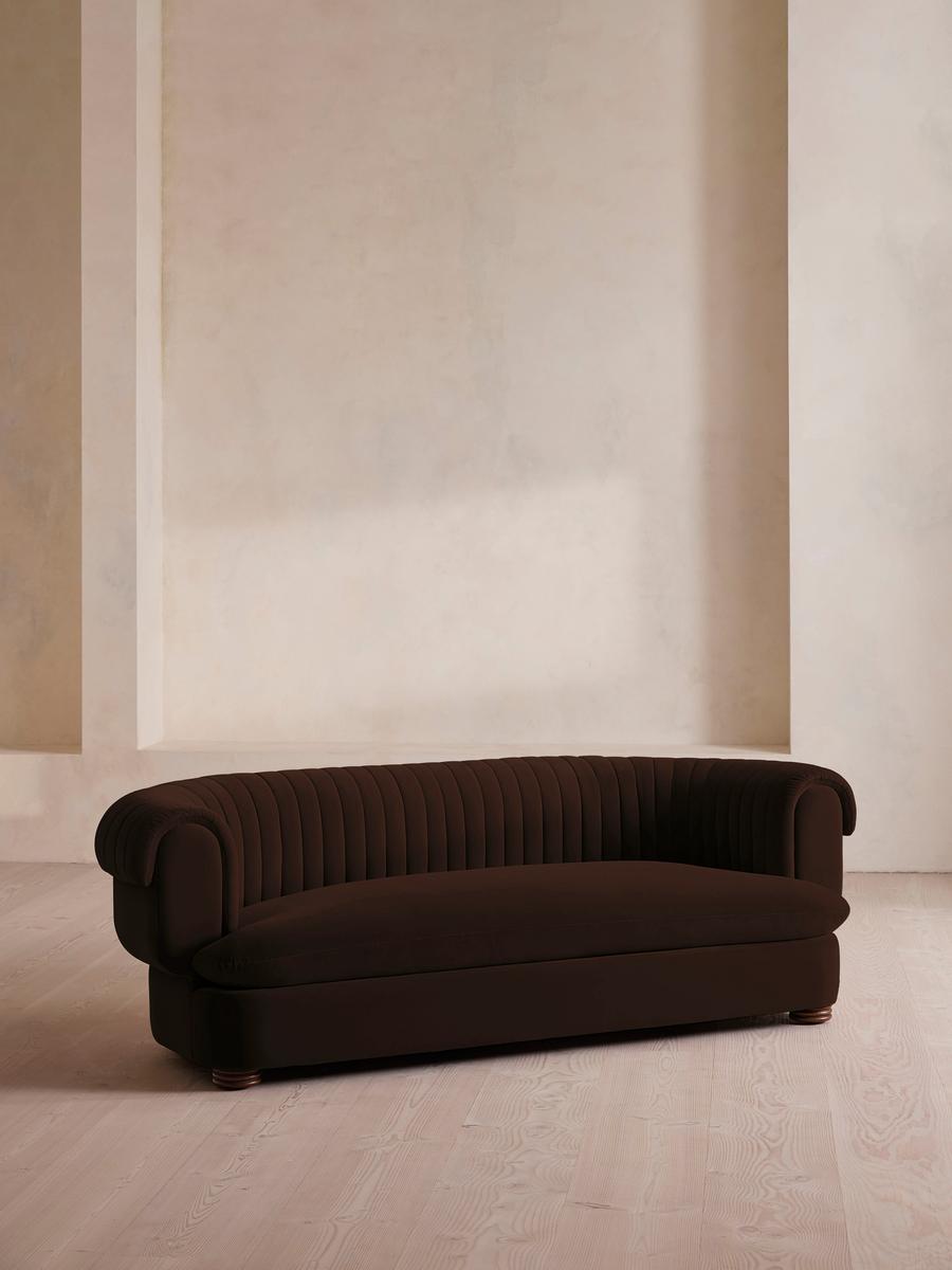 Rava Three Seater Sofa, Velvet, Chocolate