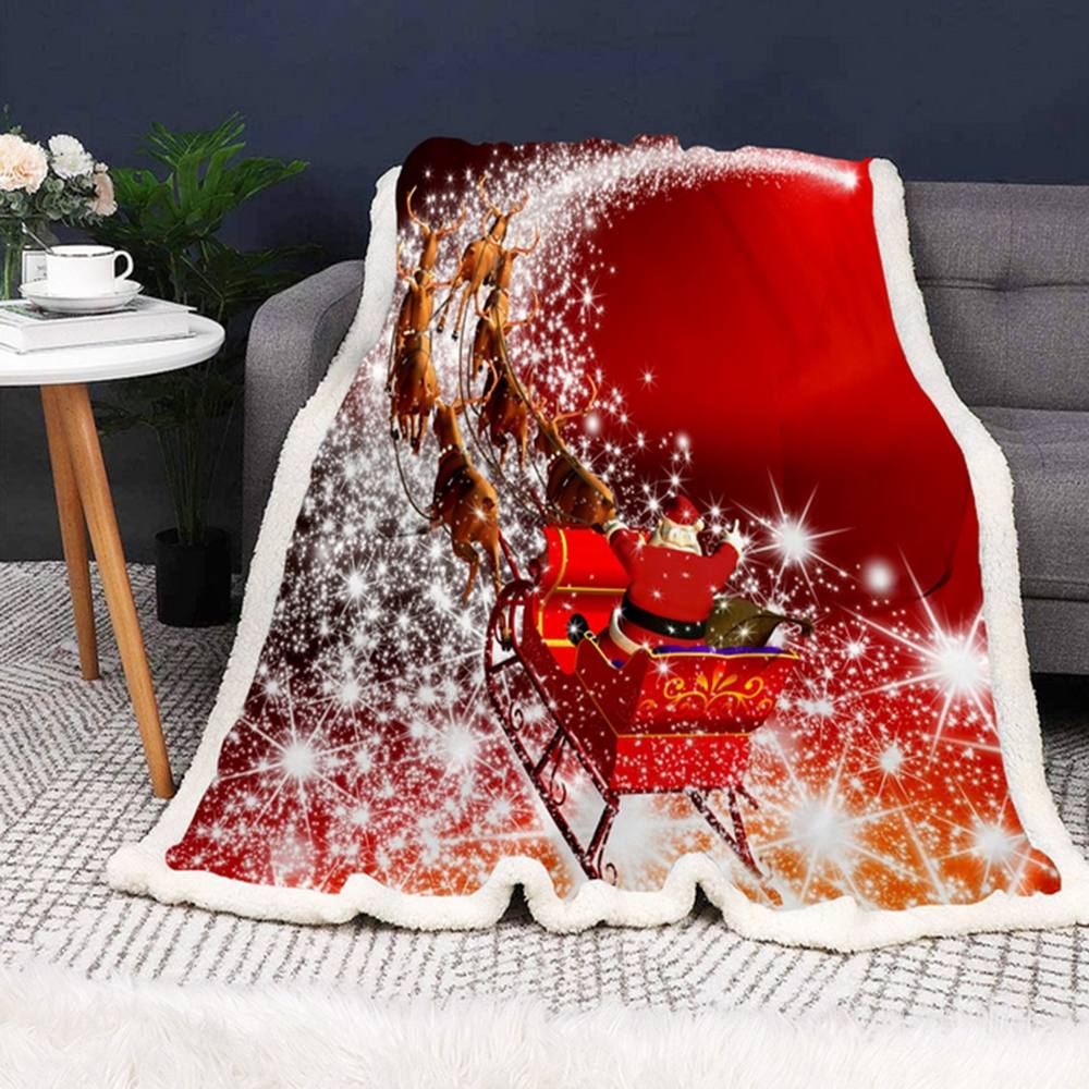 Gr8 Home Christmas Sleigh Blanket Large Flannel Throw in Red